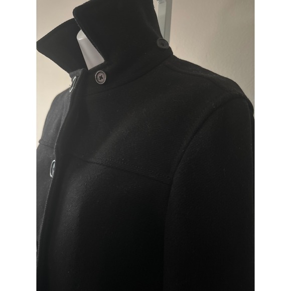 Minimalist Black Wool Blend Coat Size S Button Front Stand Collar Winter Jacket - Picture 15 of 16